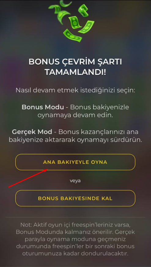 Bonus kazancımı nasıl ana bakiyeme yansıtırım?